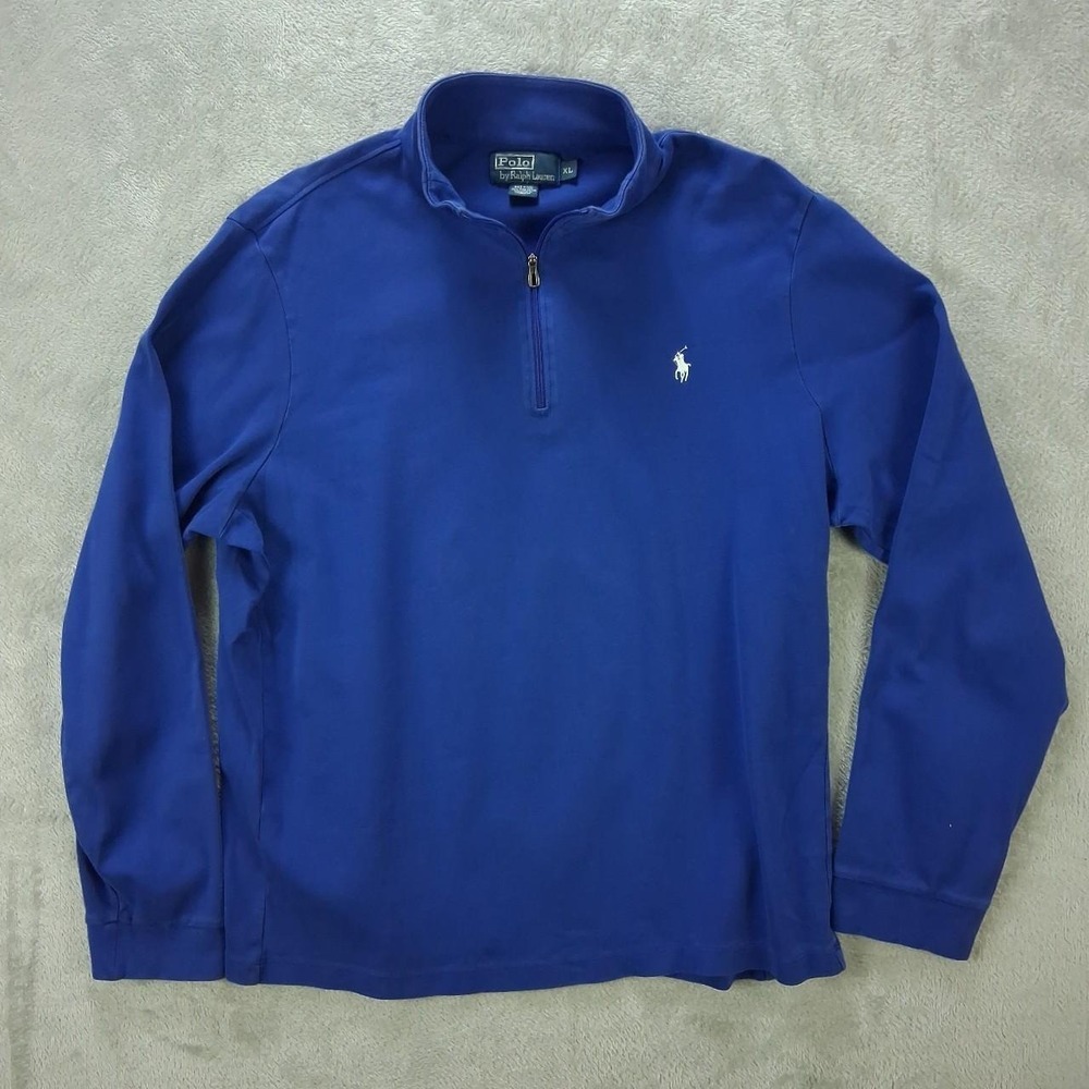 Polo Ralph Lauren Mens XL Royal Blue Quarter Zip Pullover Cotton Pony Logo